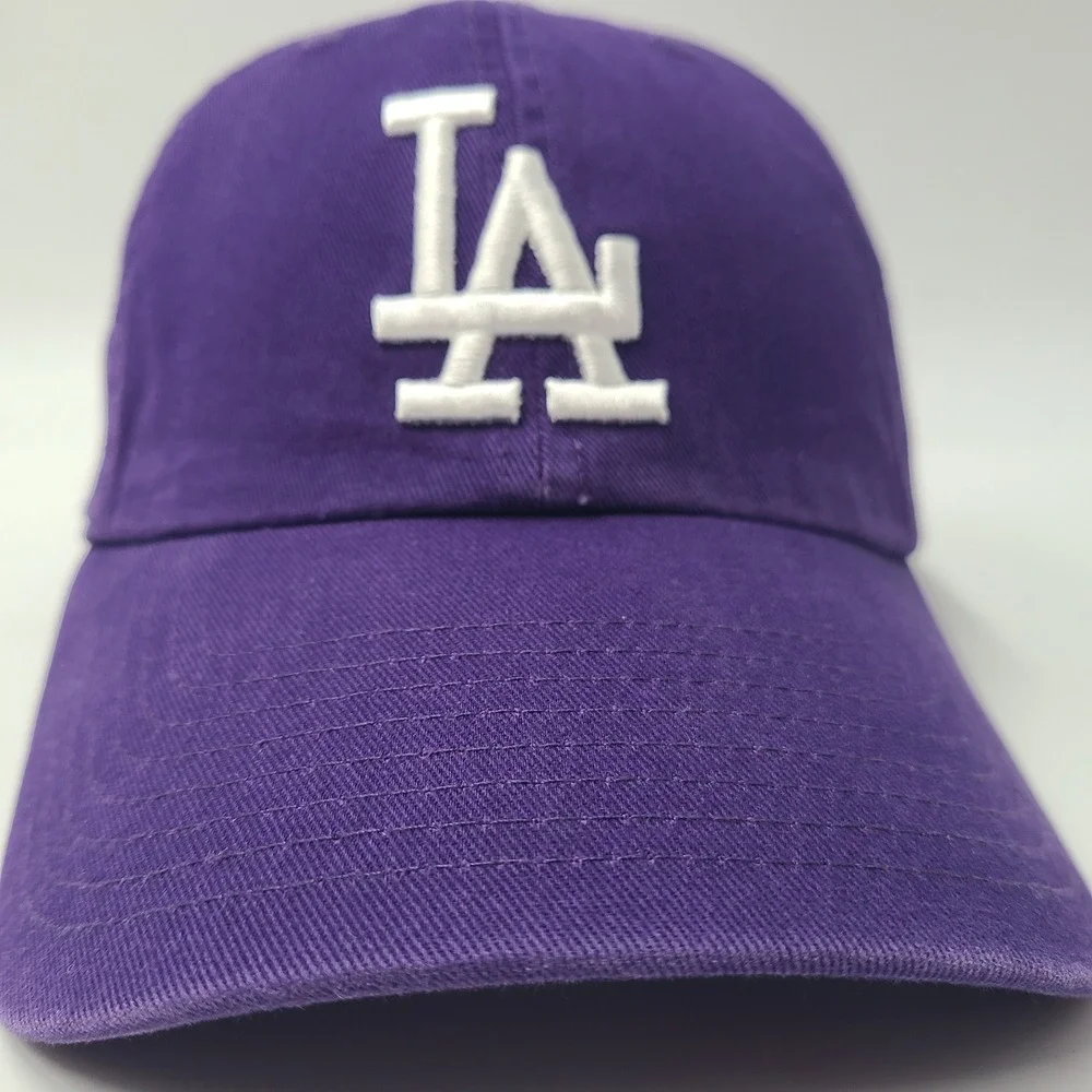 Los Angeles Dodgers Hat Strapback 47 Brand Clean Up Purple White MLB Baseball